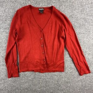 Hampshire Studio Cardigan Sweater Womens Petite PP Red V Neck Knit Button Front